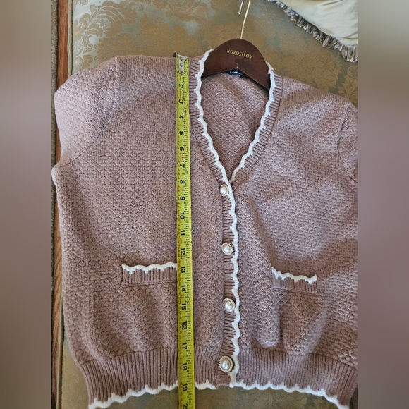 NWOT Adrianna Papell Cream Cardigan with White Trim - Picture 8 of 12